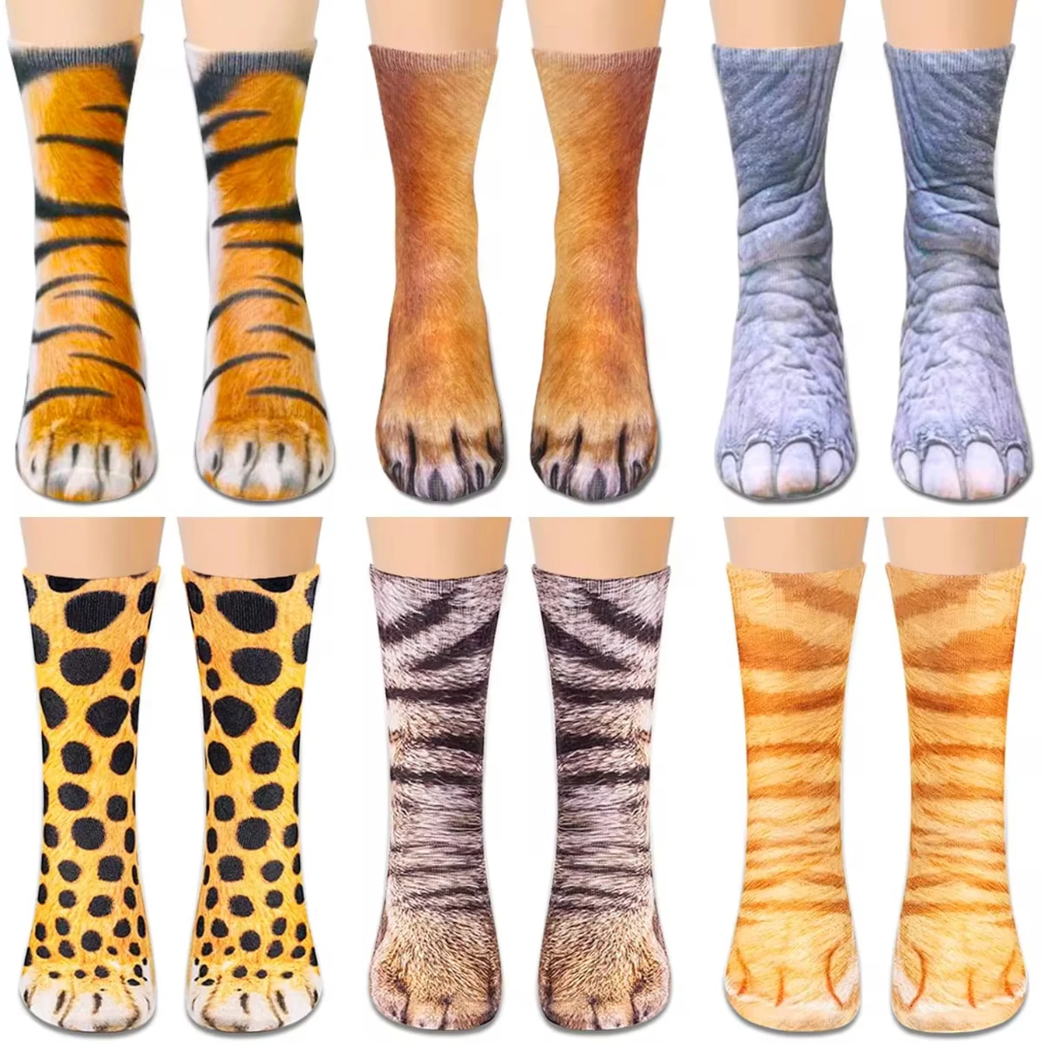 Calcetines con patas de animales, 6 pares de calcetines divertidos, novedad en 3D, calcetines con garra de gato loco, regalos de mordaza, regalo de elefante blanco, intercambio para hombres y mujeres
