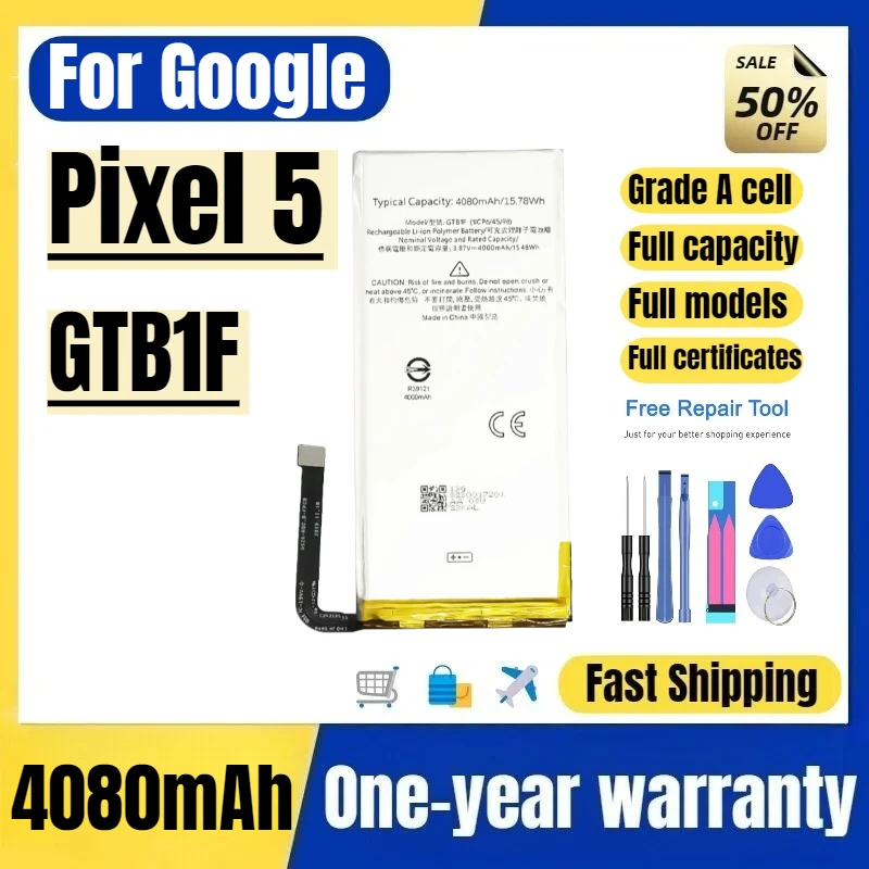 GTB1F for Google Pixel 5 Mobile Phone Battery High Quality High Capacity Battery Replacement Bateria Grade A Cell with Tools