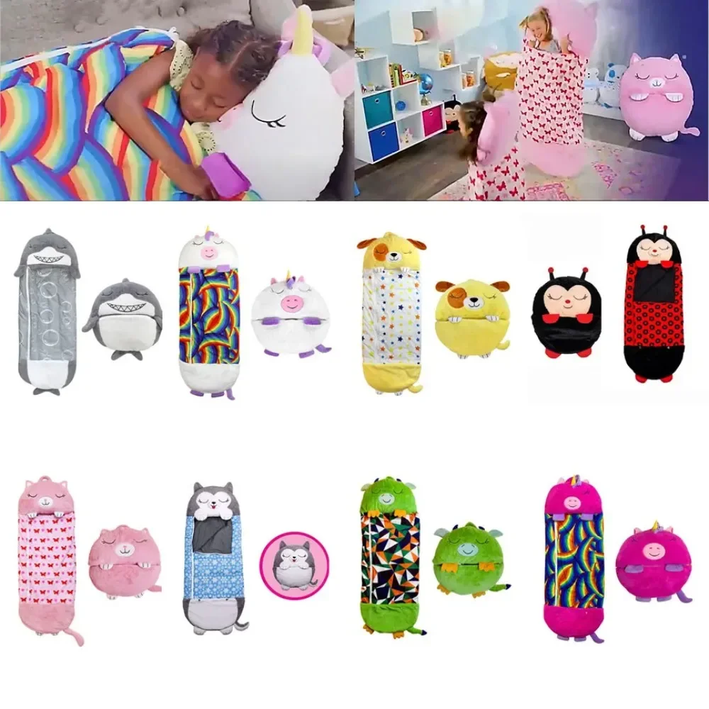 Cartoon Plush Sleeping Bag Sleepsack with Doll Pillow Animal Design for Boys & Girls Baby Birthday Gift