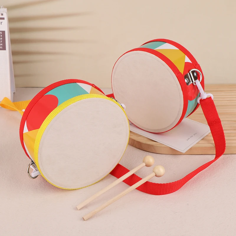 Conjunto de brinquedos de madeira para crianças, tambor de percussão com alça de transporte, instrumento musical, auxiliares de ensino para crianças, desenvolver o sentido do ritmo das crianças