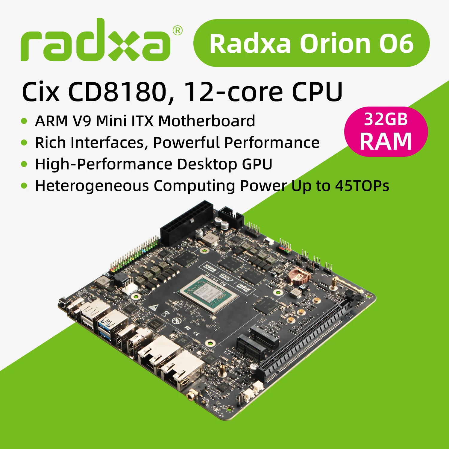 Radxa Orion O6、世界初のオープンアーム V9 Mini Itx マザーボード