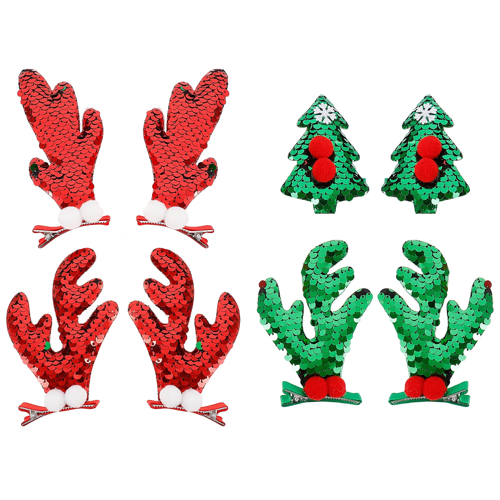 

4Pairs Antler Hairpin Christmas Tree Hair Clips Sequins Barrettes Party Hair Accessories Xmas Theme Festival Headdress