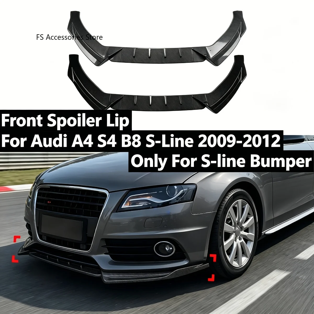 

For Audi A4 S4 B8 S-Line 2009 2010 2011 2012 Car Front Lip Spoiler Front Bumper Shovel Spoiler Exterior Body Kits