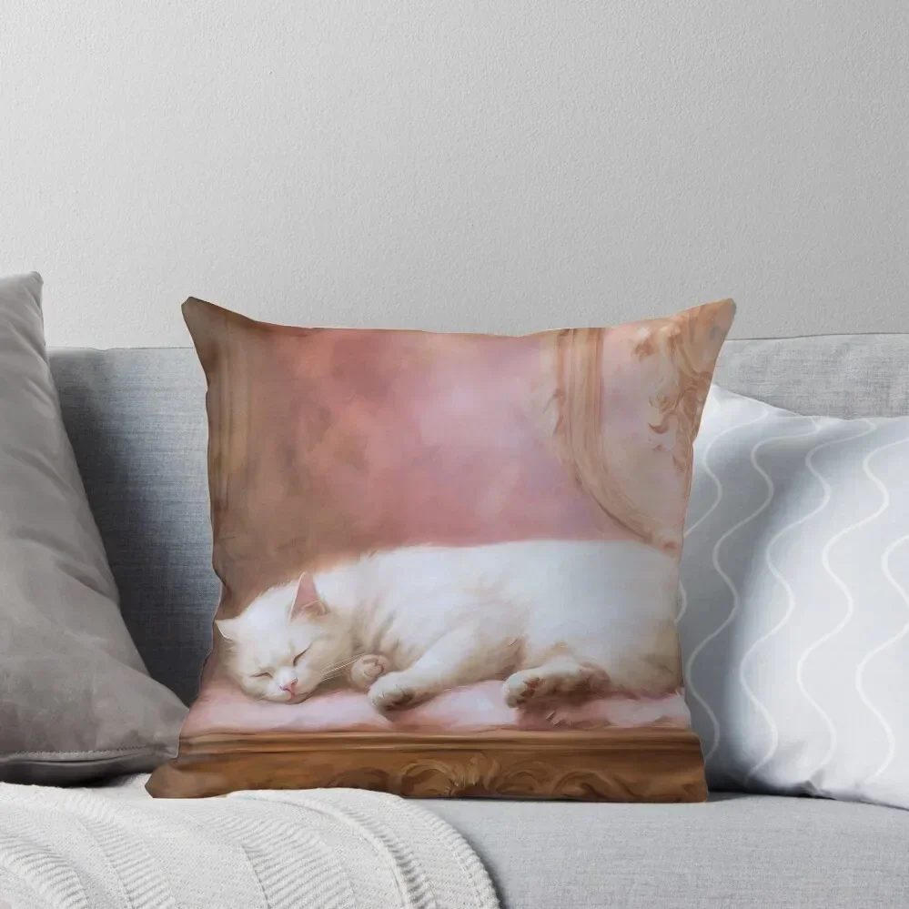 Coquette aesthetic vintage painting of a white cat Throw Pillow Christmas Pillowcase Pillow Cases Luxury Pillow Case