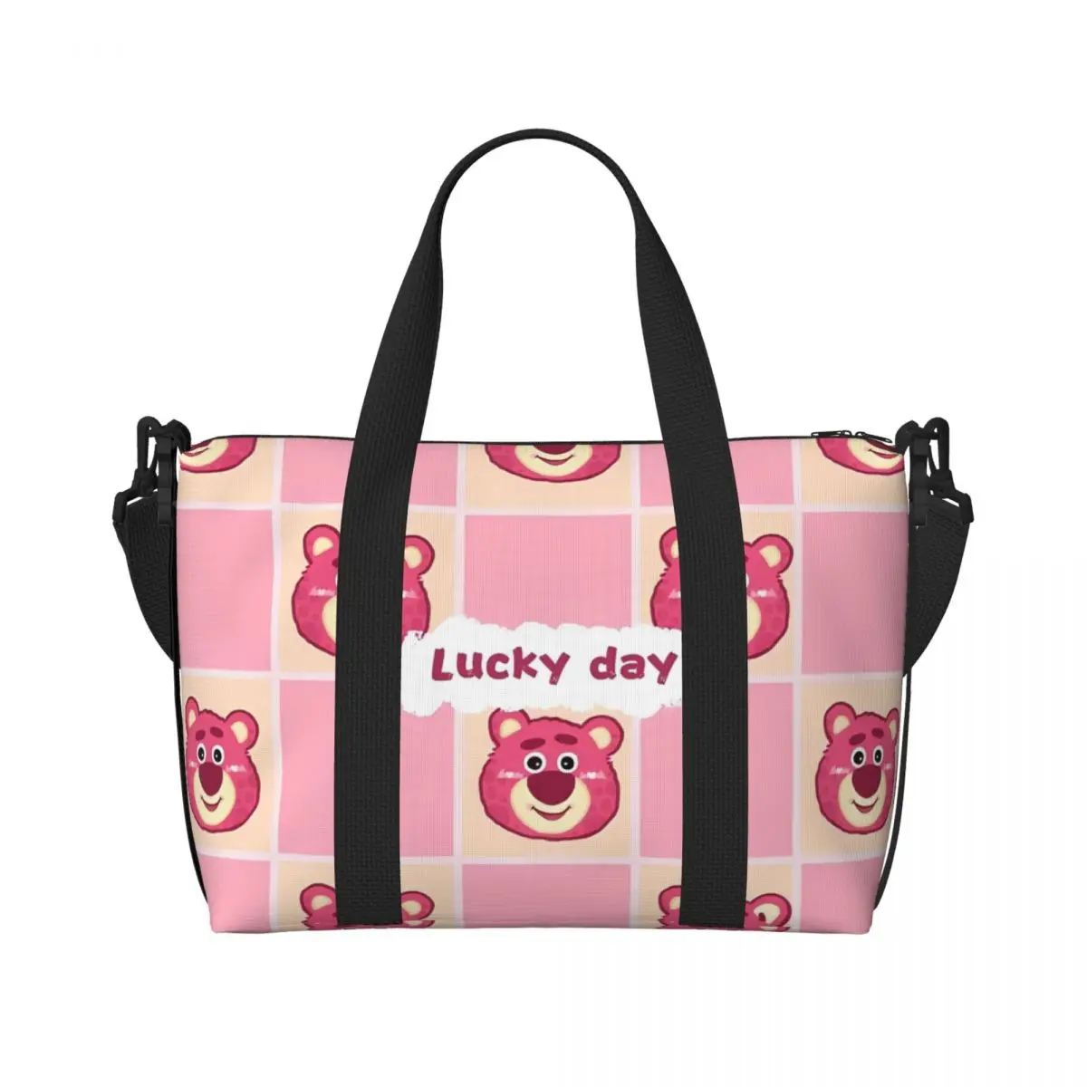 

Trendy Lotso Pink Bear Women Tote Bag for Vocation Large Strawberry Bear Crossbody Bag for Holiday
