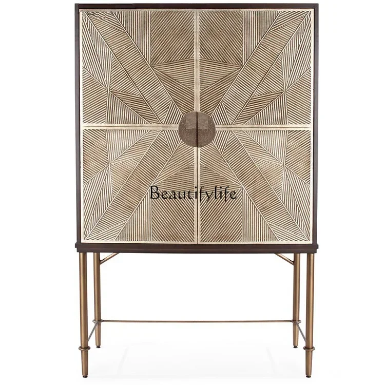 

LXAmerican light luxury stainless steel foot leg side cabinet solid wood storage dishes foyer entrance decorative wine cabine
