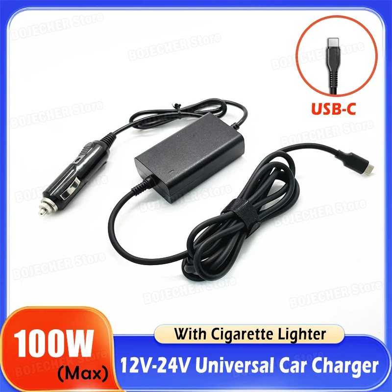 100W Max 12V-24V Universal Car Charger USB-C PD 5V 9V 12V 15V 3A 20V 5A For Lenovo Dell Laptops Tablets Phones TYPE-C Charger