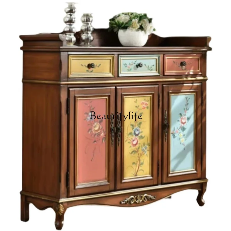 

American country foyer shoe cabinet retro storage painted living room home locker