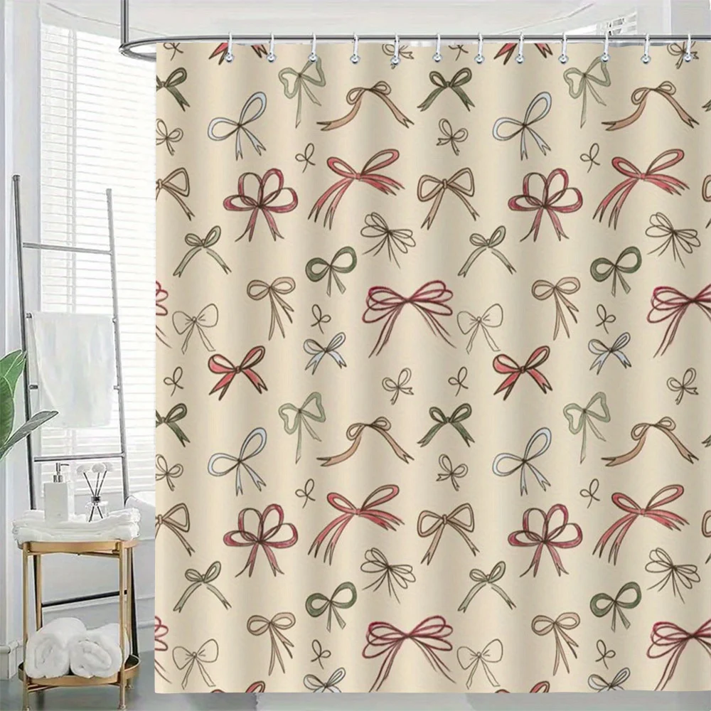 

Boho Bow Print Shower Curtain Waterproof Bathroom Decor Curtain Liner Romantic Ribbons Cute Aesthetic Shower Screen Shower Curta