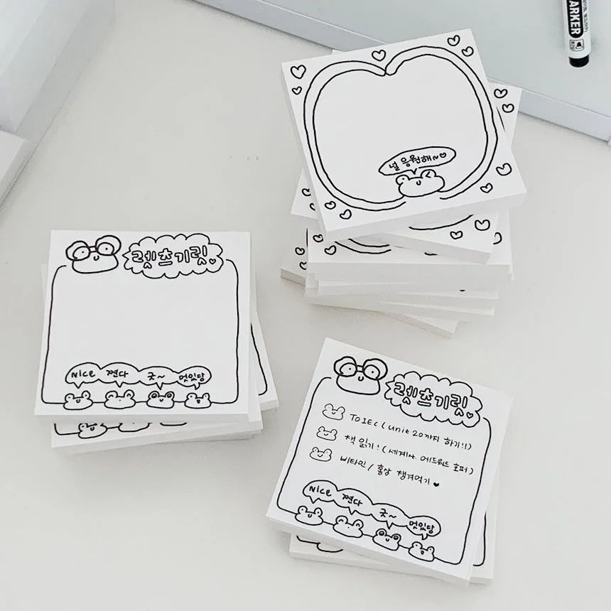 Bloc-notes dessin animé grenouille mignon, noir et blanc, petits traits, Mini bloc-notes Kawaii, papier pour messages, papeterie scolaire, 50