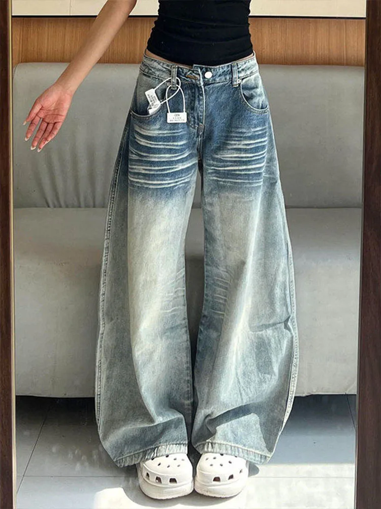 

American Style Retro Pocket Embroidered Knife Jeans Women's Spring Summer New Loose Slim Floor Length Trousers