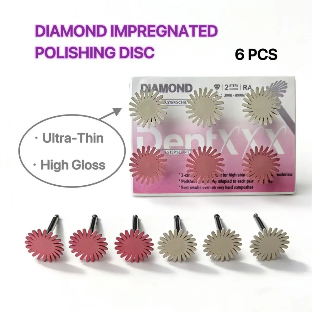 6Pcs/Box Dental Ultra-Thin Diamond Impregnated Polishing Discs Narrow Gap Polishing Wheels for Gap & Corner Polishing High Gloss