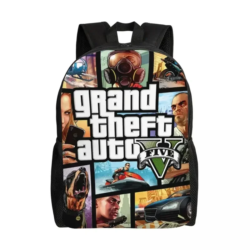 Grand Theft Auto Collage Backpack for Women Men Waterproof College School Adventure Game GTA Bag Print Bookbag