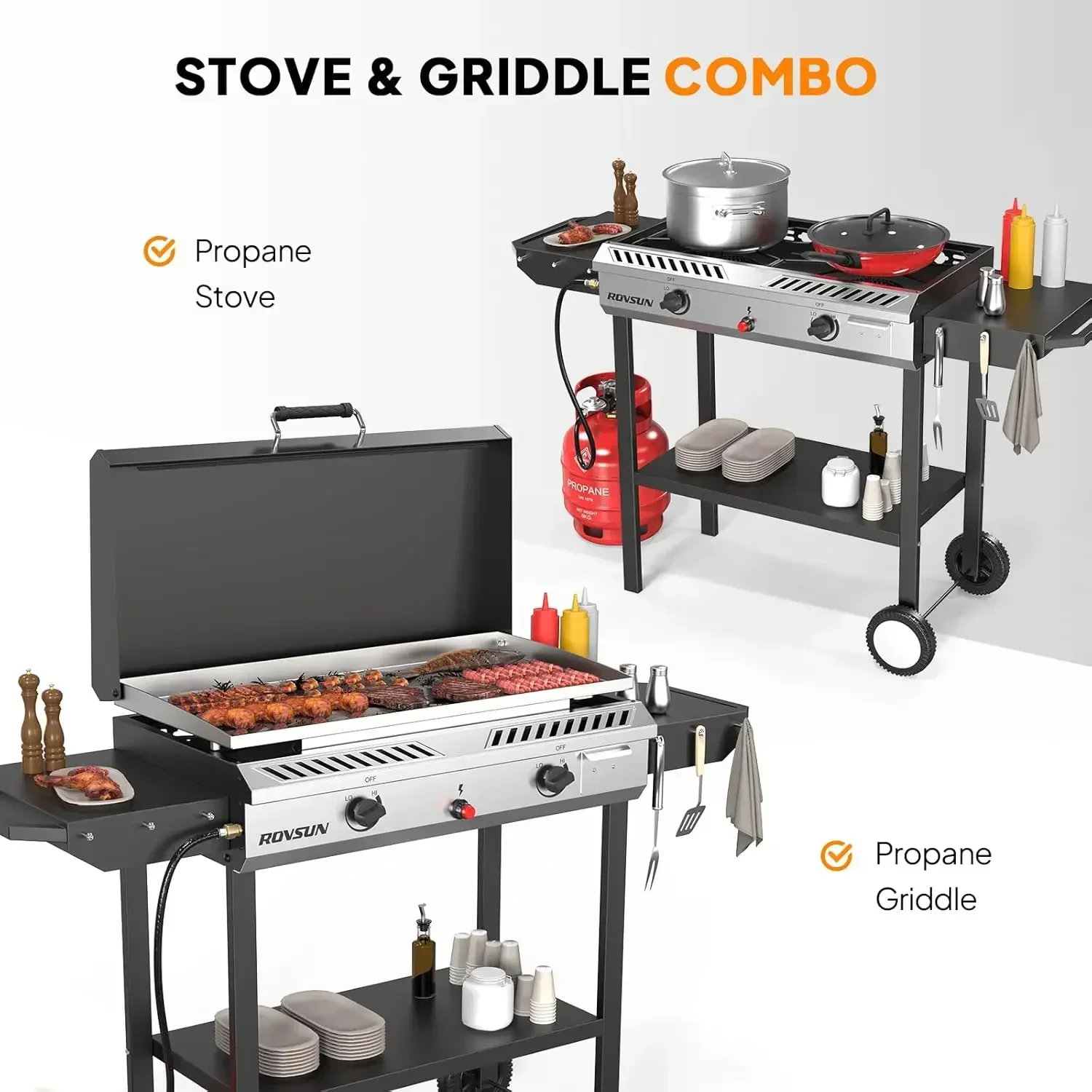 2 Burner Outdoor Propane Gas Stove with Auto-ignition, Regulator & Shelf, 150,000 BTU Powerful Stand Cooker