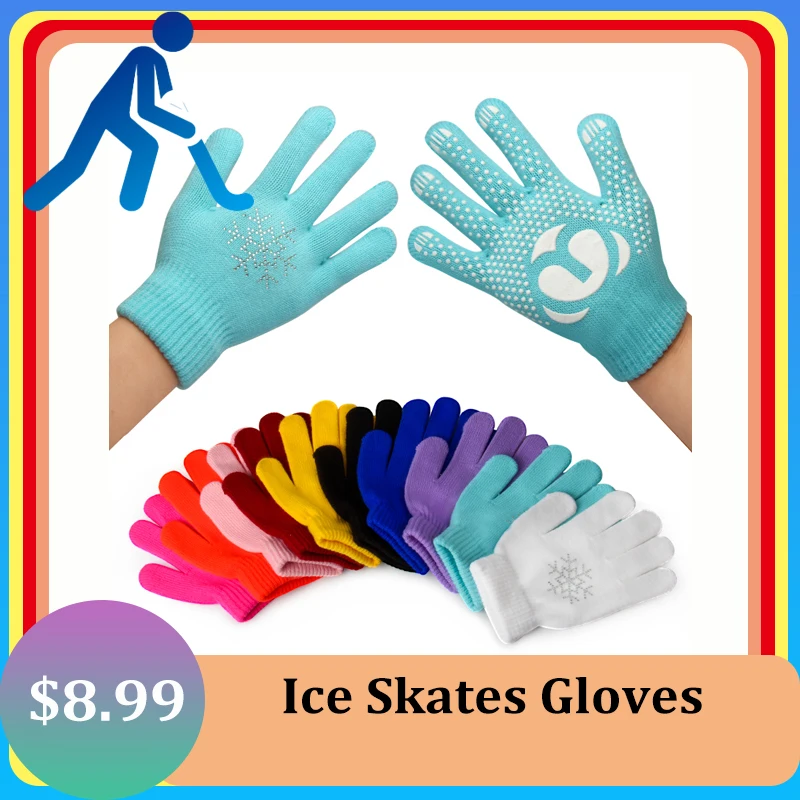 2022 Magic Ice Figure Skating Wrist Gloves Training Warm Hand Protector Thermal Safety For Kids Girl Boy Rhinestone Non-stick