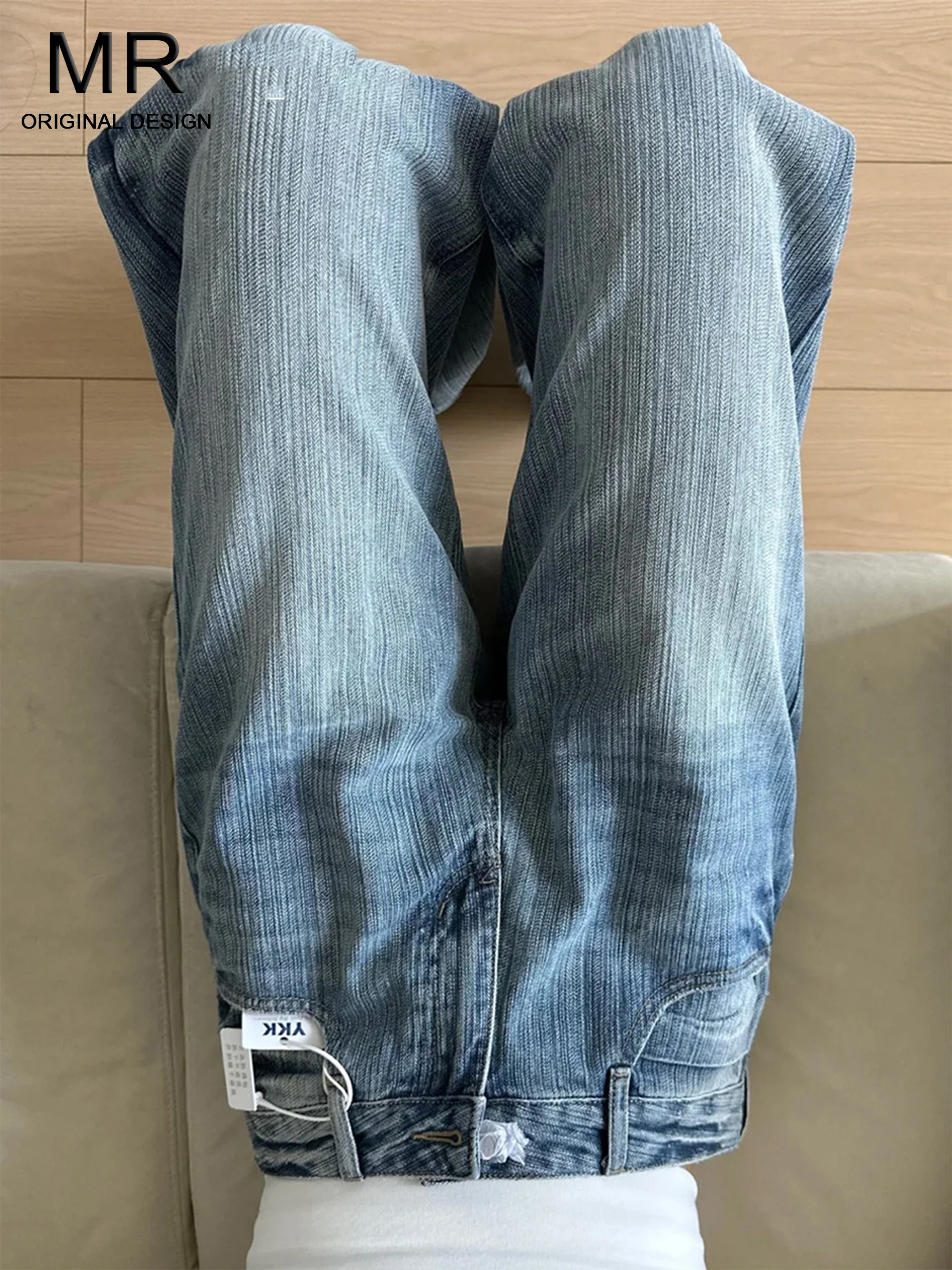 

Ripped Blue Lightning Pattern Wide Leg Jeans Women's Loose Slim Straight Casual High Waist Denim Pants Spring 2026 New Style