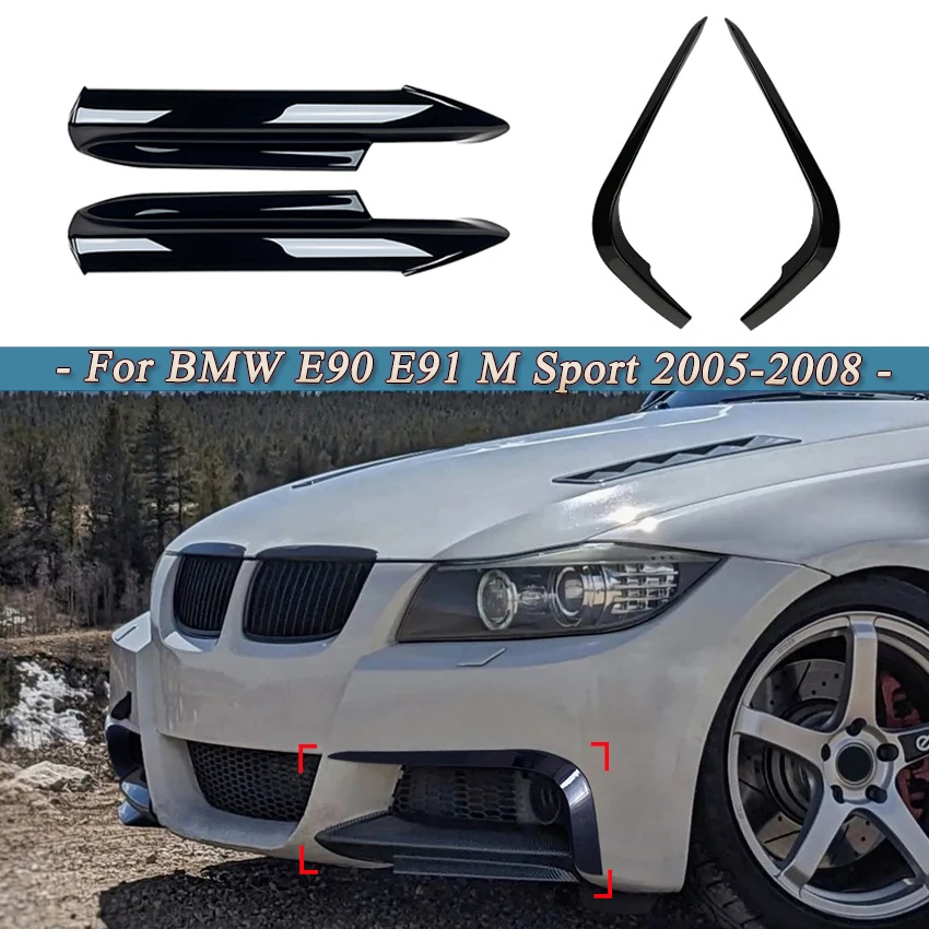 

For BMW 3 Series E90 E91 320i 330i 316i 318i 335i M Sport Pre-LCI 2005-2008 Black Fog Lamp Cover Trim Front Canards Splitter