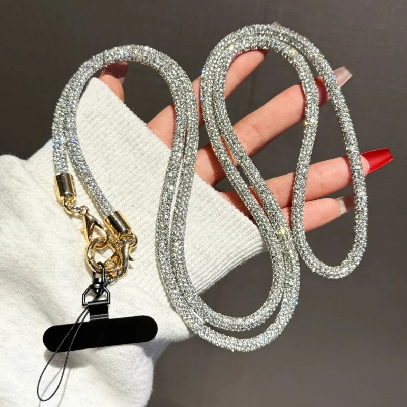 

Luxury Rhinestone Phone Lanyard Crossbody Chain Durable Anti-Lost Mobile Neck Strap with Metal Clasp & Charm for Women Girls
