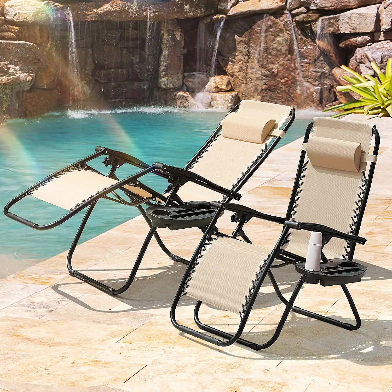 Zero Gravity Chairs - Adjustable Folding Lawn Lounge Chairs with Pillows for Poolside, Backyard and Beach - Set of 2