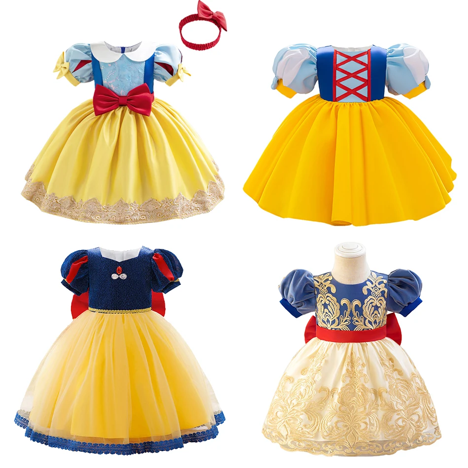 Baby Girl Princess Dress Snow White Costume Toddler Bow Decorative Lace Ball Gown Kids Birthday Party Gift Festival Cloth 6M-3Y