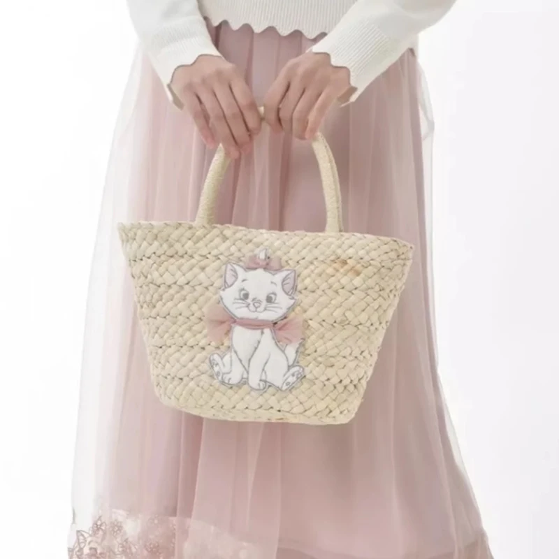 2024 New Product Mary Cat Handwoven Women Beach Small Fresh Large Capacity Handbag Shopping Bag Handbag Girls Holiday Gift