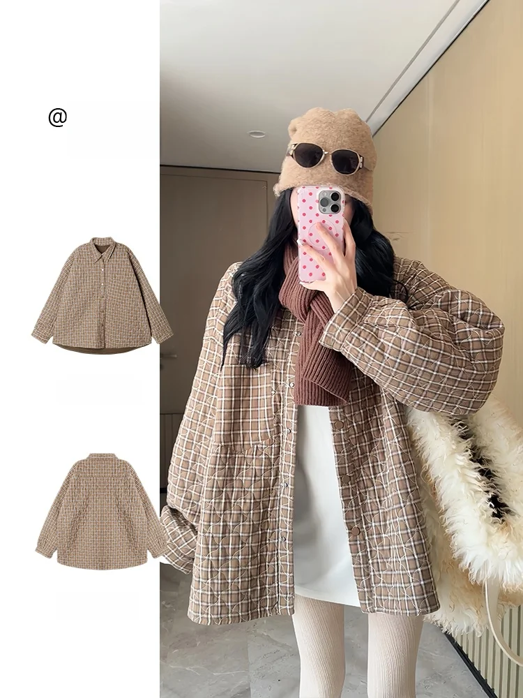 

Thiened Cotton Warm irt Women Casual Sle Cheered Pattern Winter New Faion Loose Fit Breathable Long Sve irt