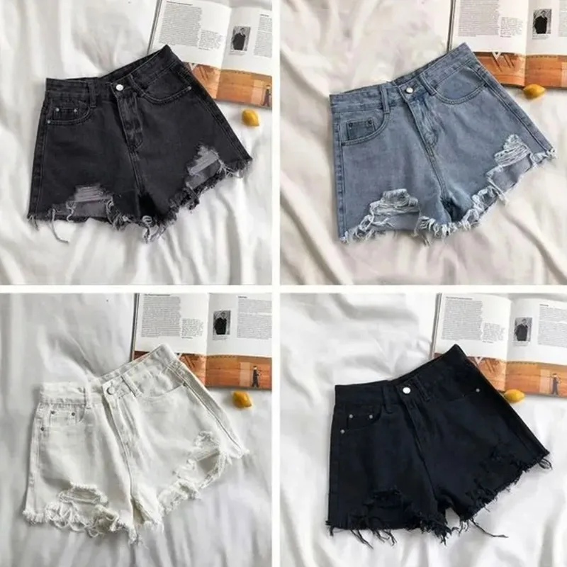 

Рваные джинсовые шорты, летняя новинка, с высокой талией, свободные и тонкие, в корейском стиле, с широкими штанинами, универсальные.