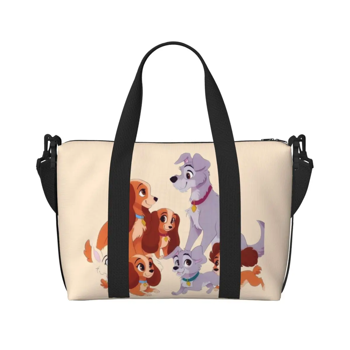 

Custom Large Lady And The Tramp Cute Cartoon Tote Bag Women Shoulder Shopping Beach Gym Travel Bag