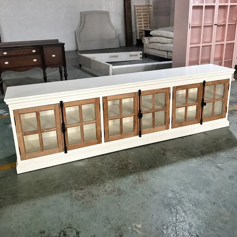 Retro Solid Wood TV Cabinet Small Apartment Living Room Floor Storage Unit Nanyang Style Color Matching Media Console