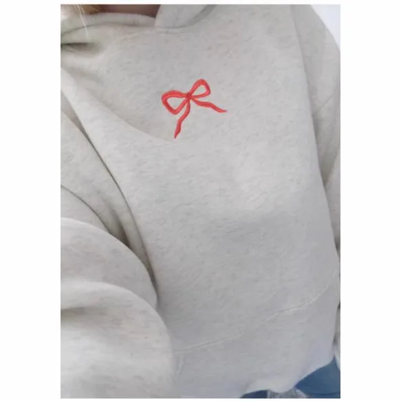 Cotton Simple Floral Letter Bow Pattern Gray Pullover Sweater Top American Retro Trend 2025 New