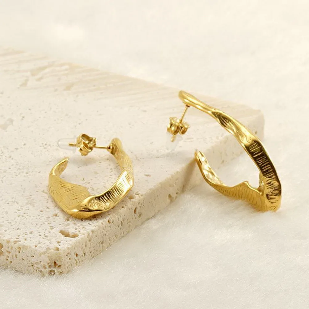 Edelstahl 18K Vergoldete Unregelmäßige Lava-Creolen für Damen Vintage Abstrakte Geschmolzene Ohrringe Anlauffreier Schmuck 37mm – Detail 7