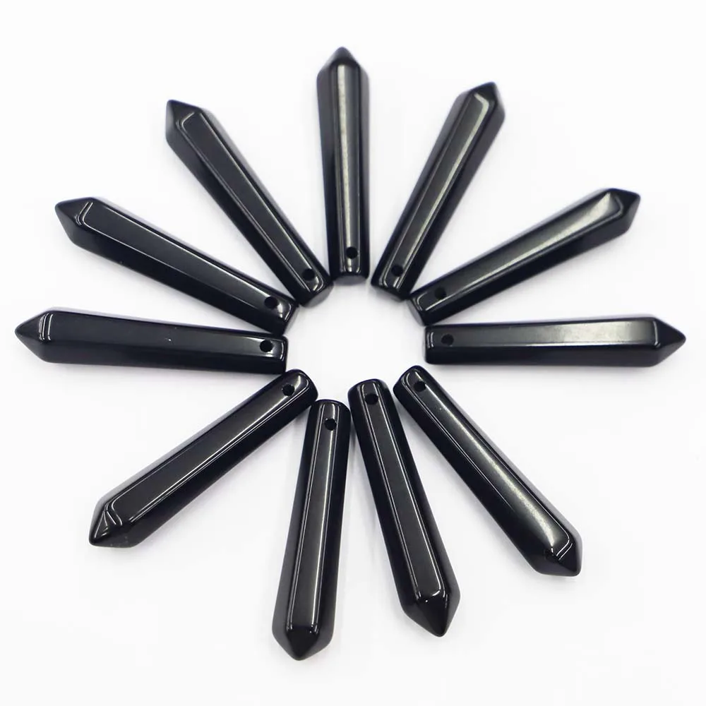 

4pcs New Selling Natural Stone Obsidian Pillar Hexagram Holes Pendants Reiki Charms Fashion necklace for women Jewelry Accessori