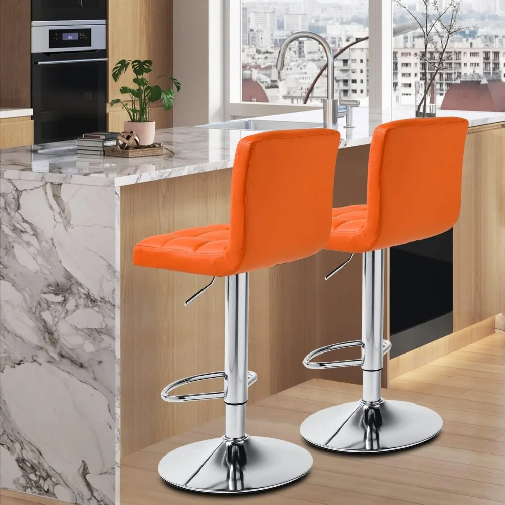 Modern Bar Stools Set of 2 Square Back PU Leather Counter Height Adjustable Swivel Barstools with Footrest for Home  Kitchen