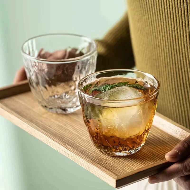 Crinkled Texture Glass Cup Irregular Bark Pattern Glass Tumbler High Borosilicate Drinking Cups for Coffee Tea Cold Beverage