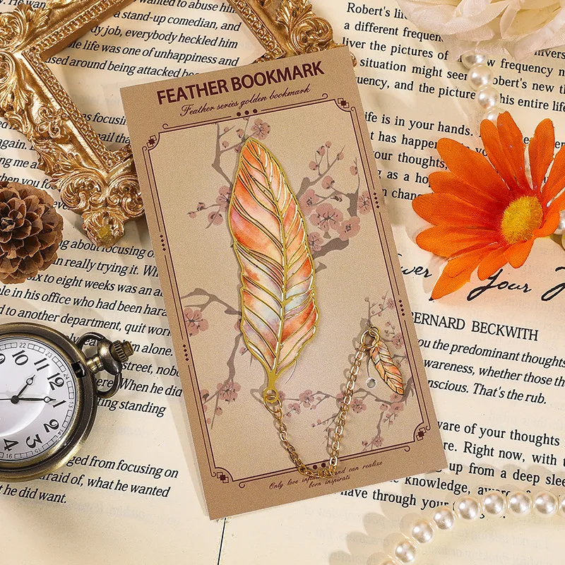 Vintage Aurora Feather Metal Bookmark, Brass Book Page Marker with Tassel Chain, Bookmarks Gift for Book Lovers Reading Supplies view 5