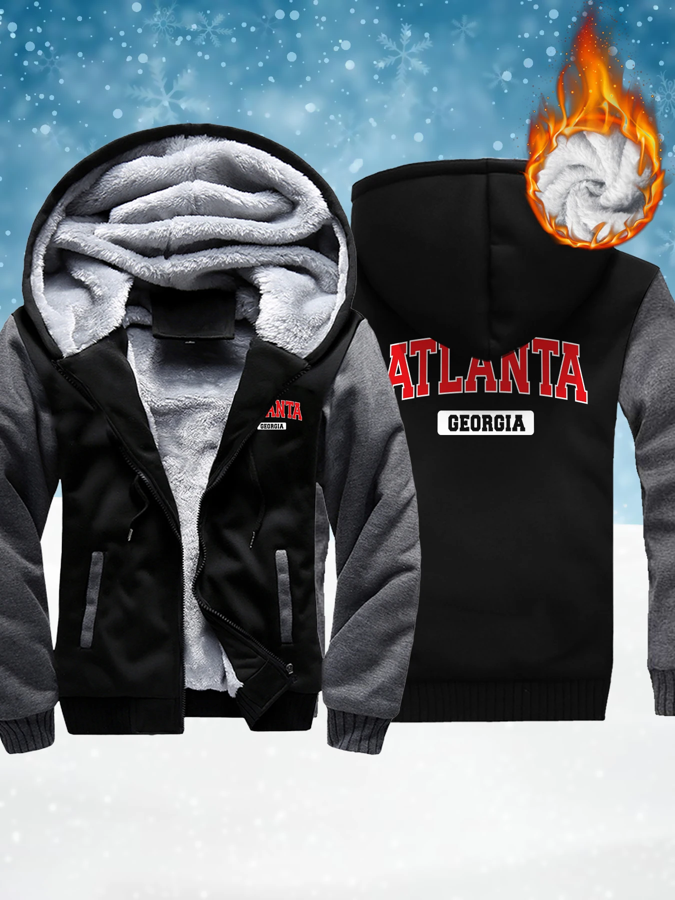 

Atlanta Georgia Pattern Man Zip-Up Fleece Jackets Soft Comfy Tops Winter Thicken Outwear Warm Basics Veste Oversized Clothing