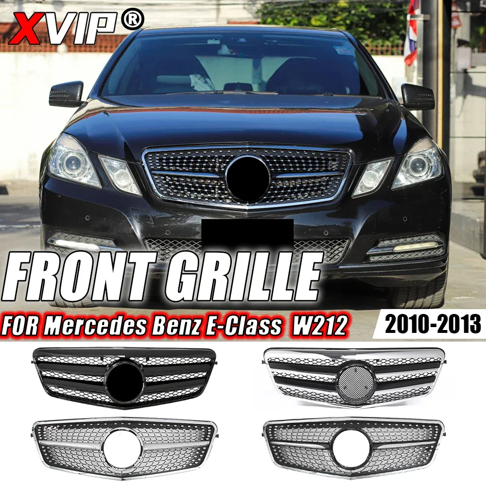 

XVIP Chrome Silver Diamonds Style Front Bumper Grille For Mercedes Benz E-Class W212 E250 E300 E350 E500 10-13 AMG Style Grilles