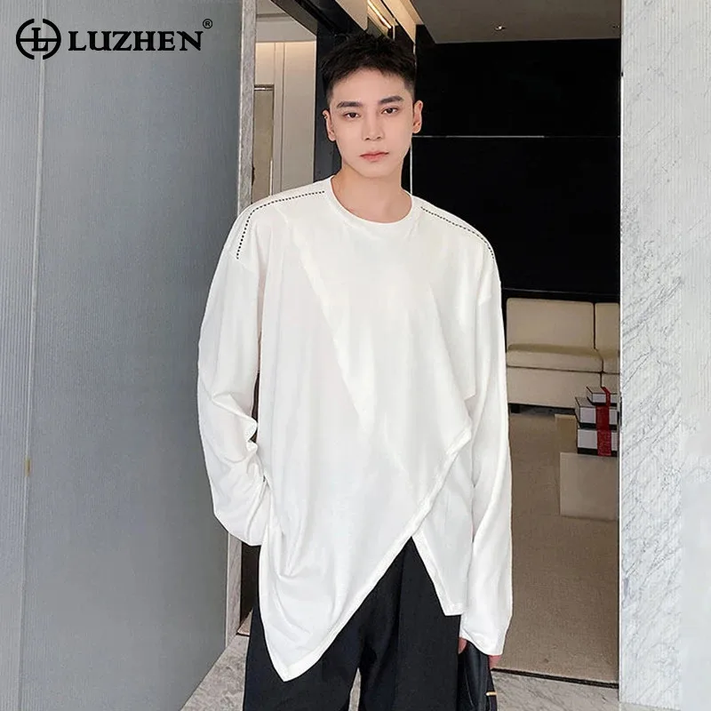 LUZHEN Asymmetric 2026 Spring New Solid Color Hem Original Design Loose Pullover T-shirts Men's Fashion Handsome Clothes JY8447