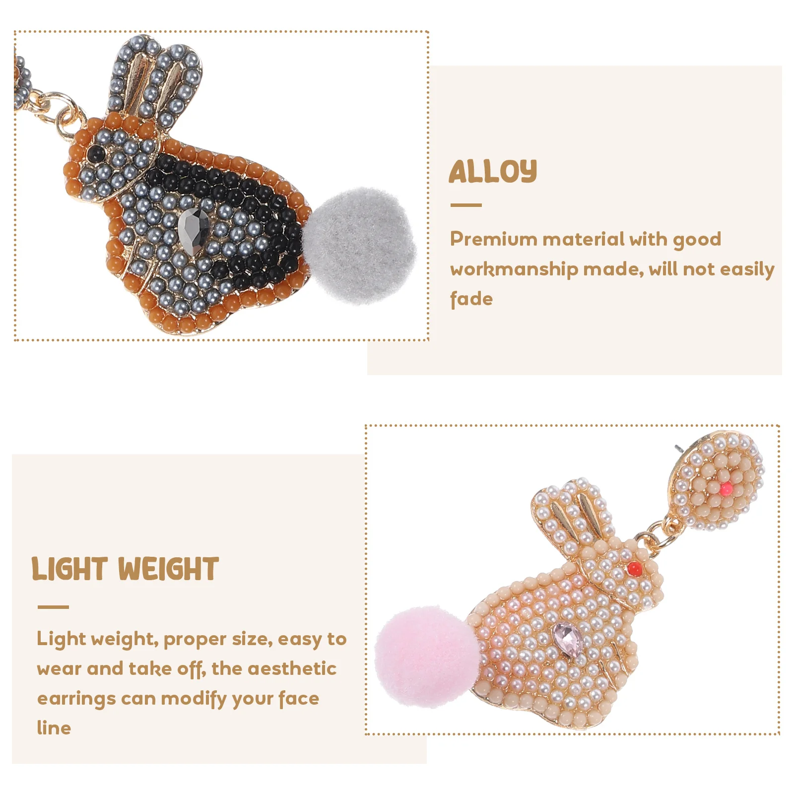 

Beaded Bunny Dangle Lightweight Rabbit Drop Earrings For Women Trendy Fashion Earrings For Easter Wedding Party Daily Wear