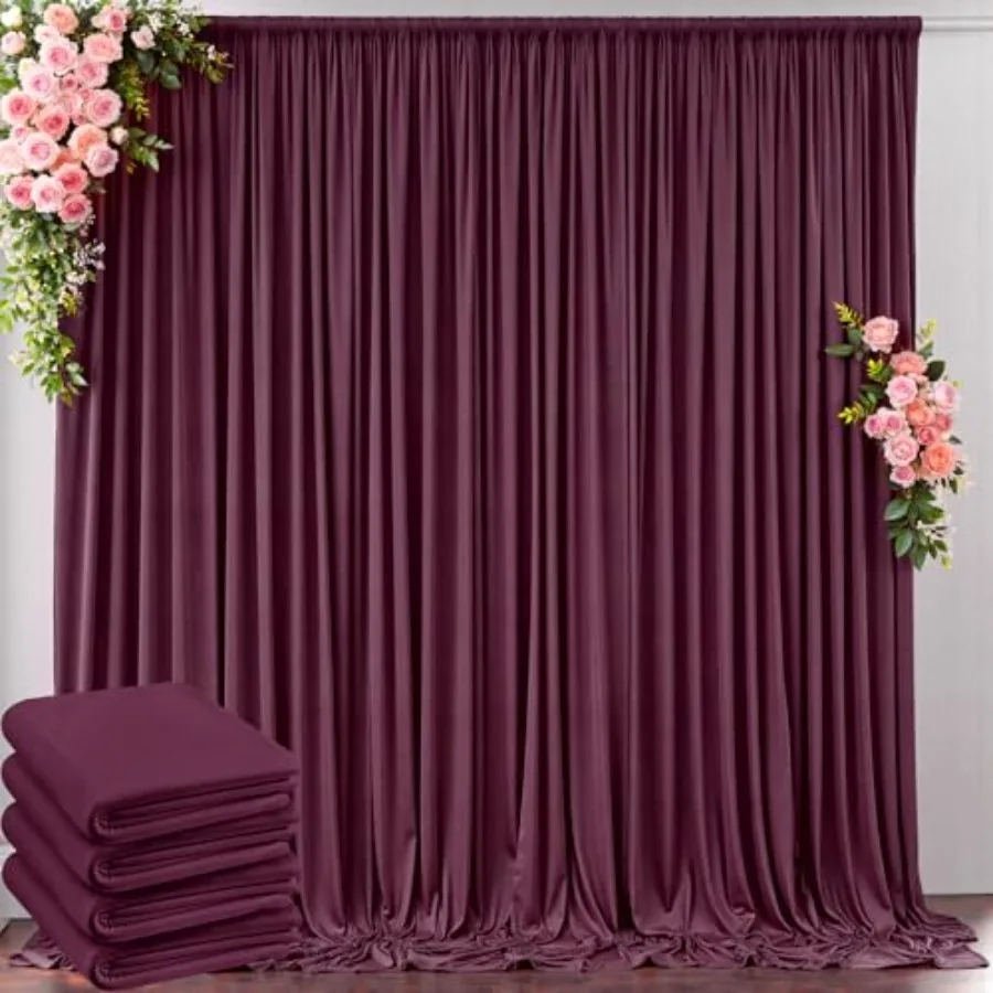 

20 ft x 10 ft wrinkle free maroon polyester backdrop curtain for parties, burgundy photo drapes, 4 panels 5x10 ft, ideal for ba