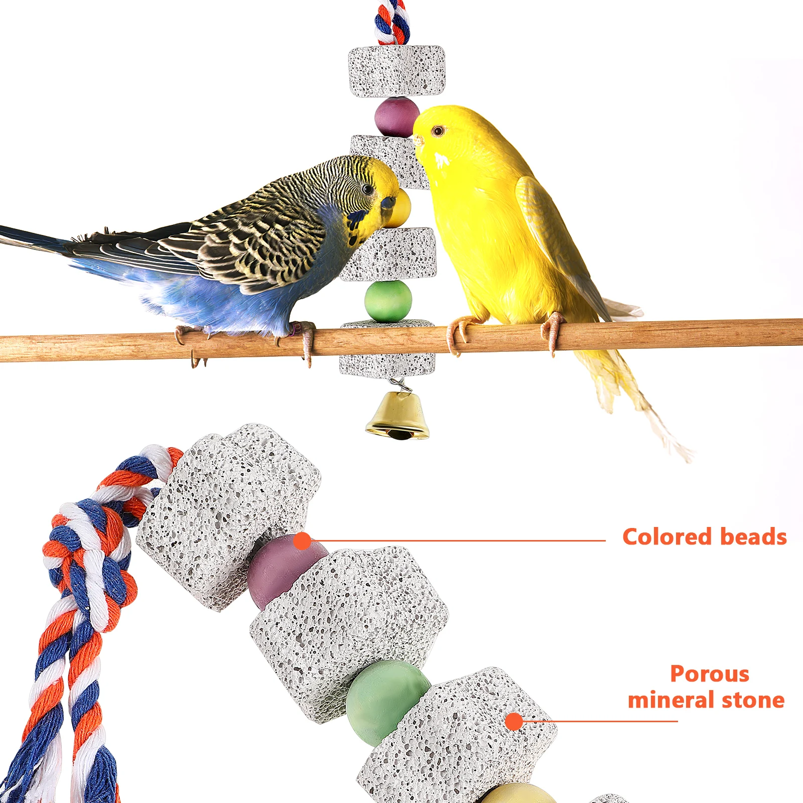

4 pcs Chew Mineral Large Bird Beak Grinding Stone Stone Beak Grinding Stones For Birds Colorful Beads Bell Hanging Cage