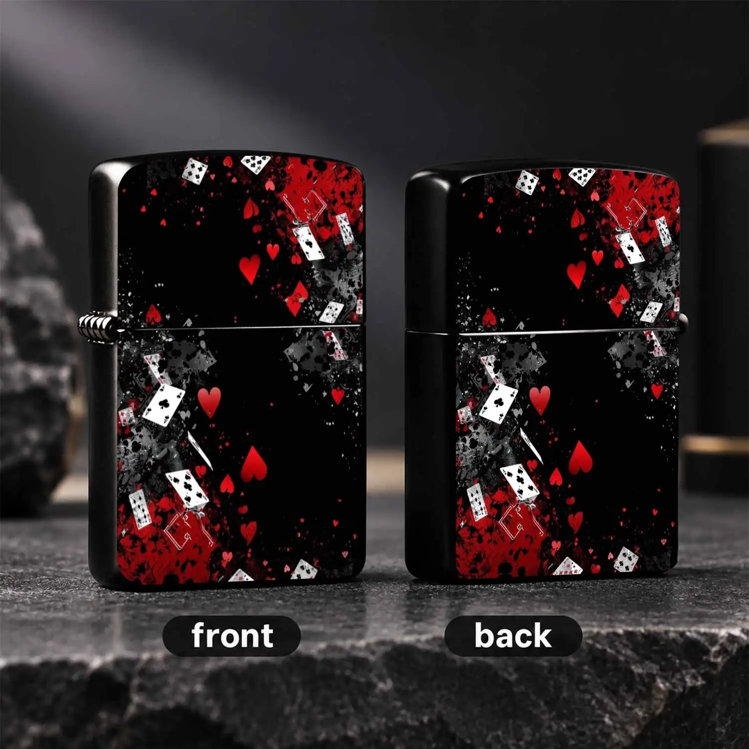 Vintage Red Black Grunge Playing Card Pattern, Creative Dark Style Poker Themed Portable, Unique Distressed Texture Decorative Gadget For Daily Use, Game Night Party, Collection, Ideal Gift For Poker Card Game Enthusiasts, Men Who Love Edgy