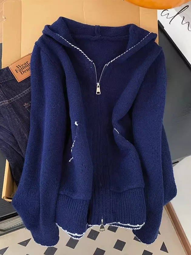 

Ladies Soft Cozy Hooded Sweater Jaet Loose Outerwear Winter Casual High Waist Zipper Long Sve Thiened Large Size Coat