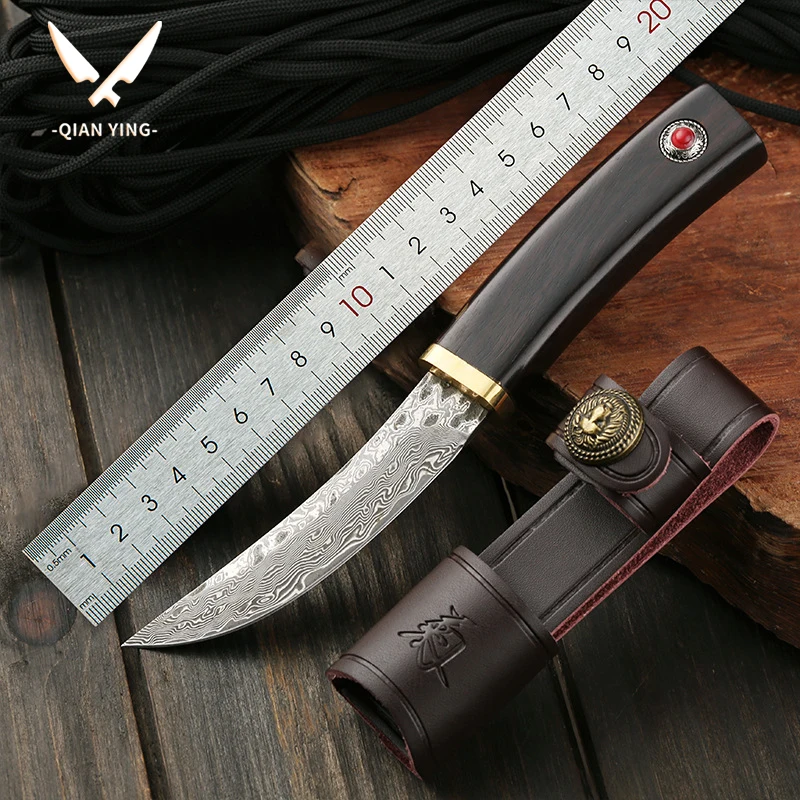 Damascus steel fruit knife portable knife outdoor camping survival knife high hardness knife gift box