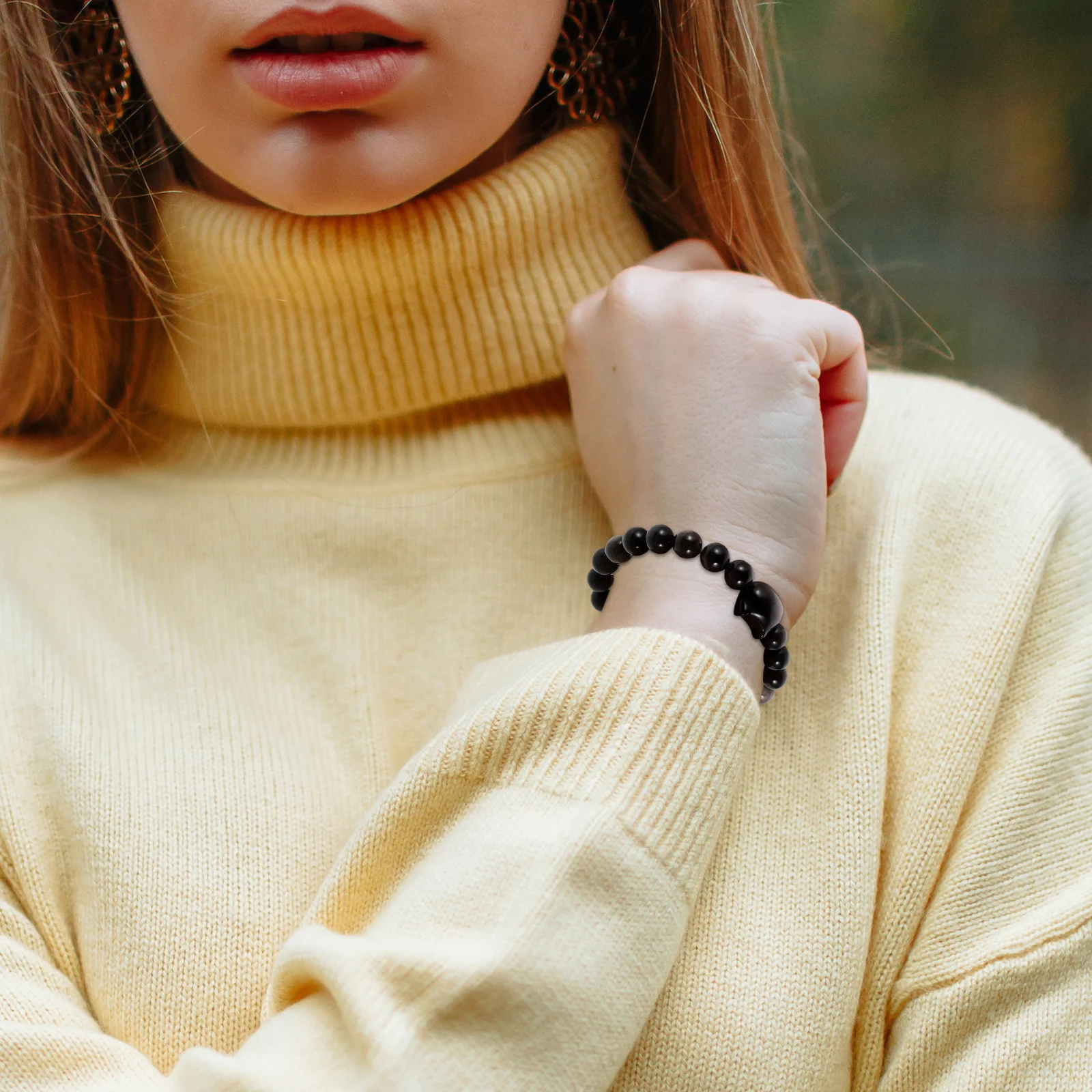 

Obsidian Cat Bead Bracelet Cute Charm Handcrafted Aesthetic Daily Wear Female Accessory Cat Charm Bracelets for Women