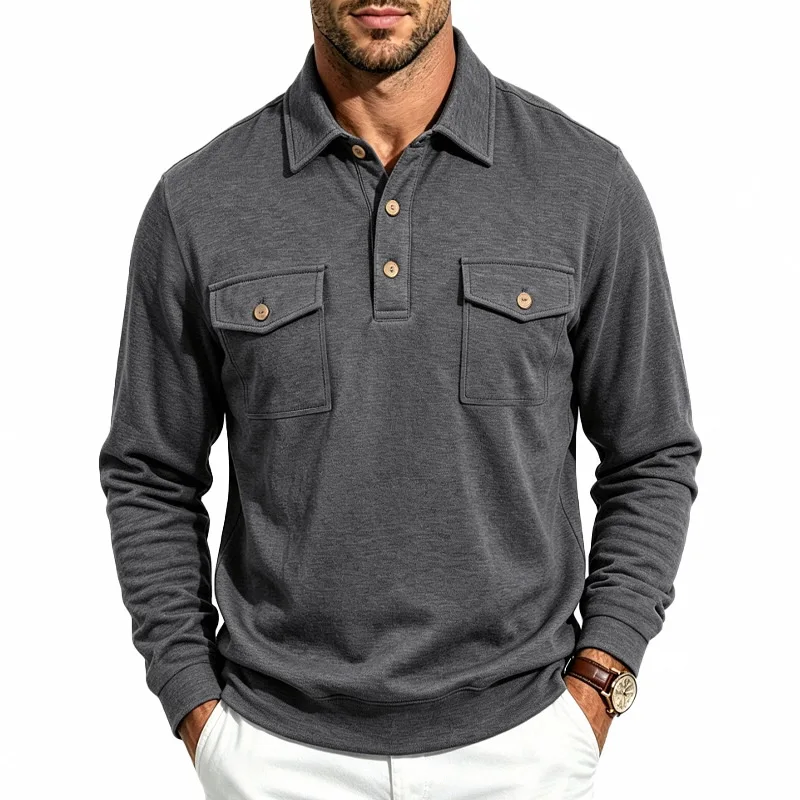 Herbst- und Winter-Herren-POLO-Pullover mit langen Ärmeln, lässigem Kragen, sportlichem Design und mehreren Taschen, Großhandel – Detail 36