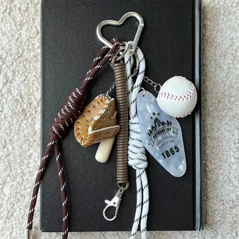 F42F Versatile Handmade Baseball Keychain Distinctive Baseball Key Chain Handmade Woven Key Accessory for Bags and Car