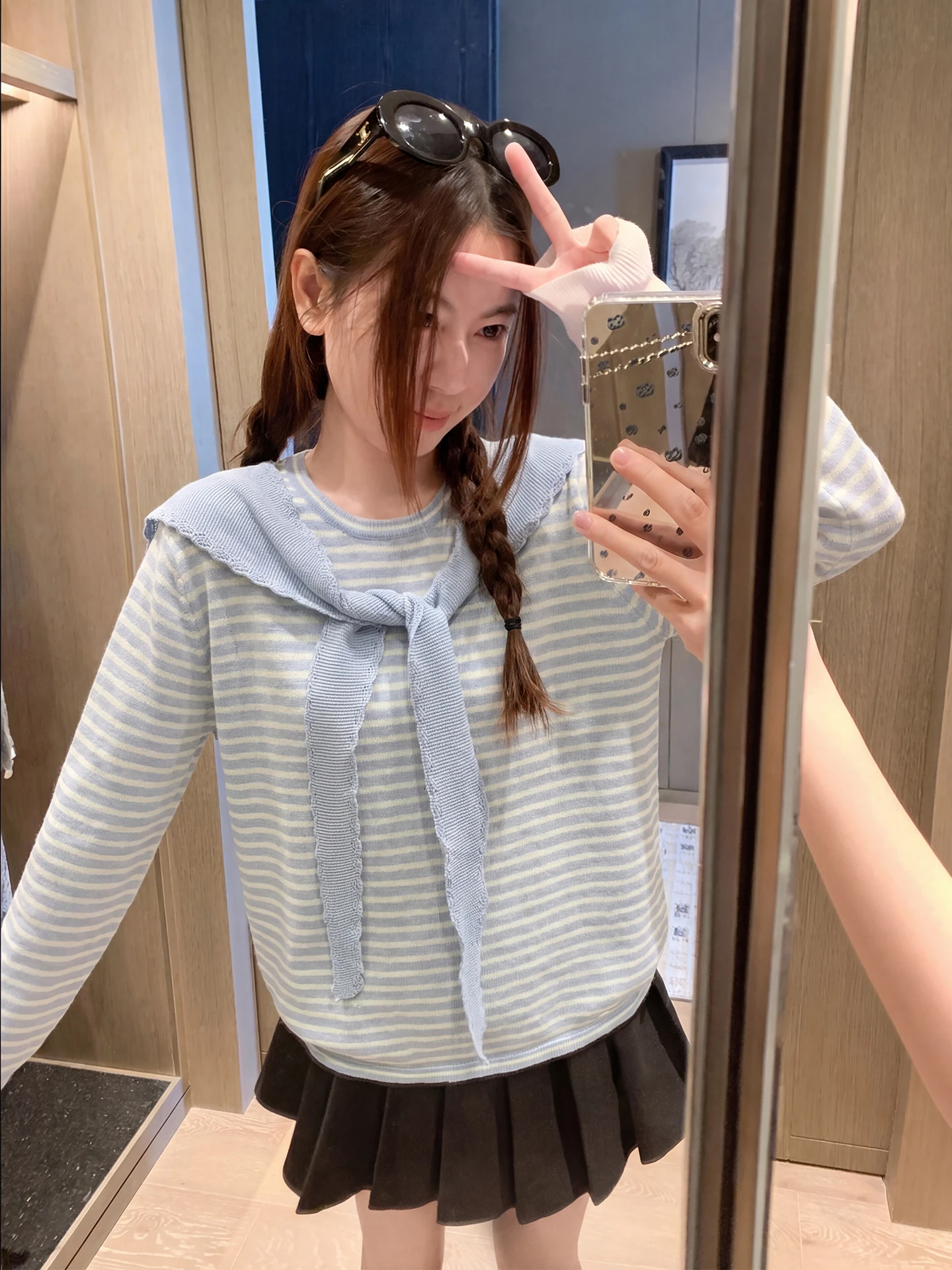 

Корейский полосатый трикотажный топ в стиле SLE для женщин, свободный крой, с бретельками, сине-белый, базовый слой, весенняя теплая одежда