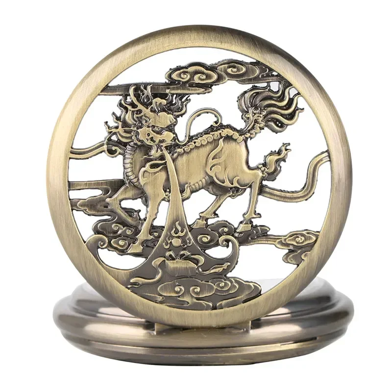Retro Kylin Skeleton Men's Pocket Watch Steampunk Women Automatic Mechanical Fob Chain Pendant Clock Vintage Skeleton Watches