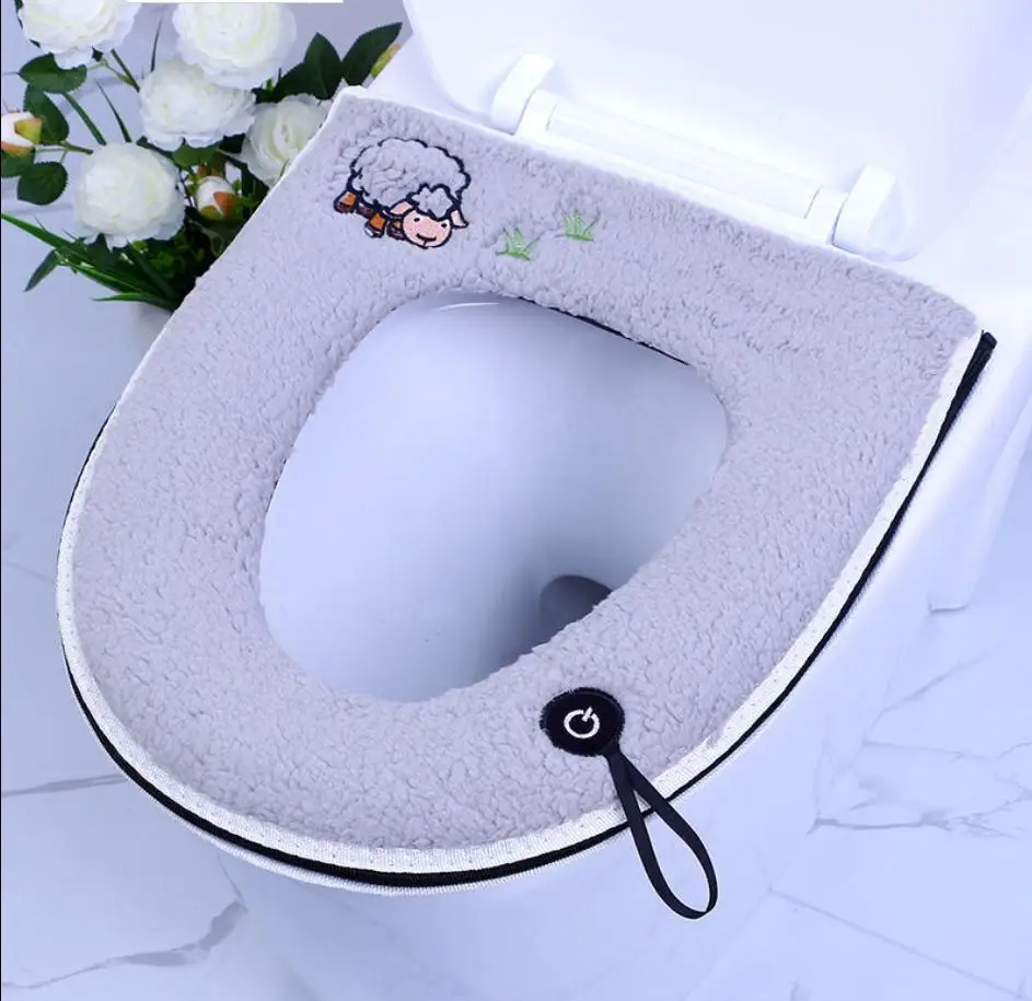 1 Piece Soft Shockproof Velvet Toilet Seat Cushion Universal Toilet Cover Plush Thickened Toilet Mat Washable Toilet Seat